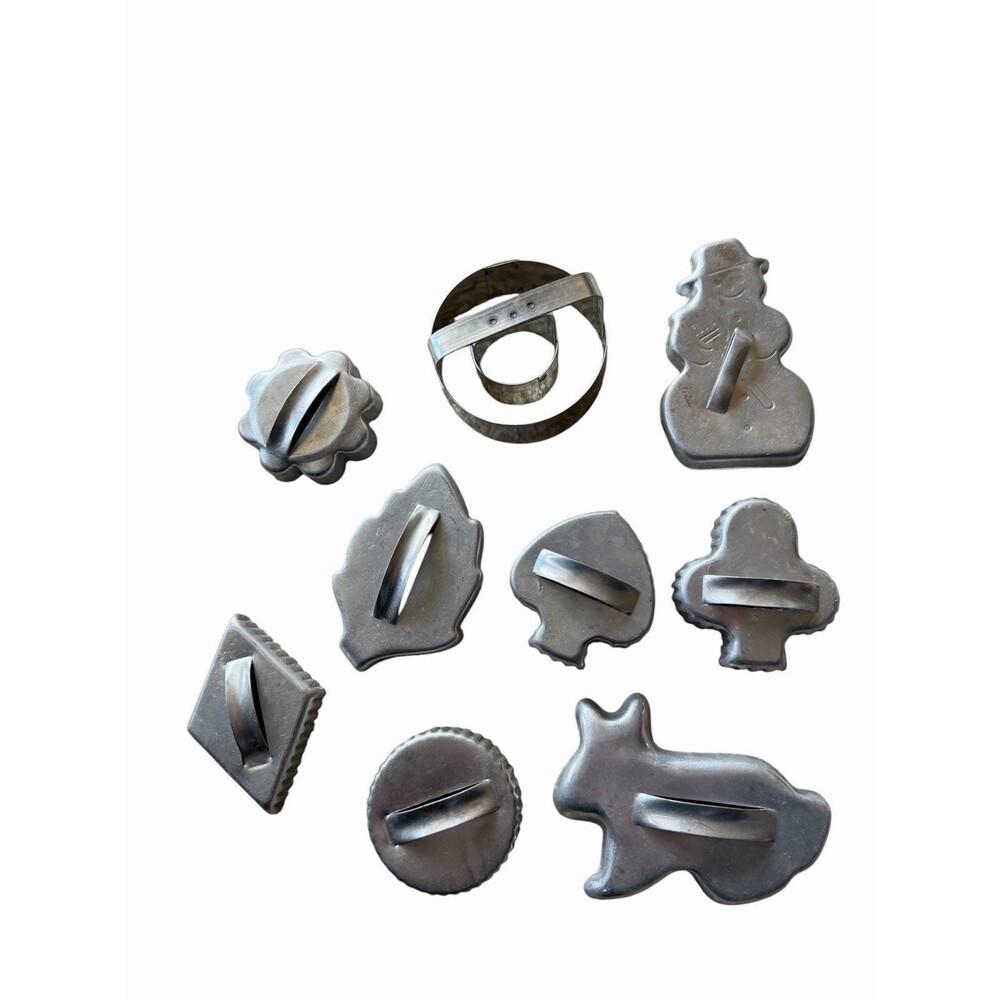 Bundle 9 Vintage Aluminum Cookie Cutters with Handles Donuts Crimped Edges